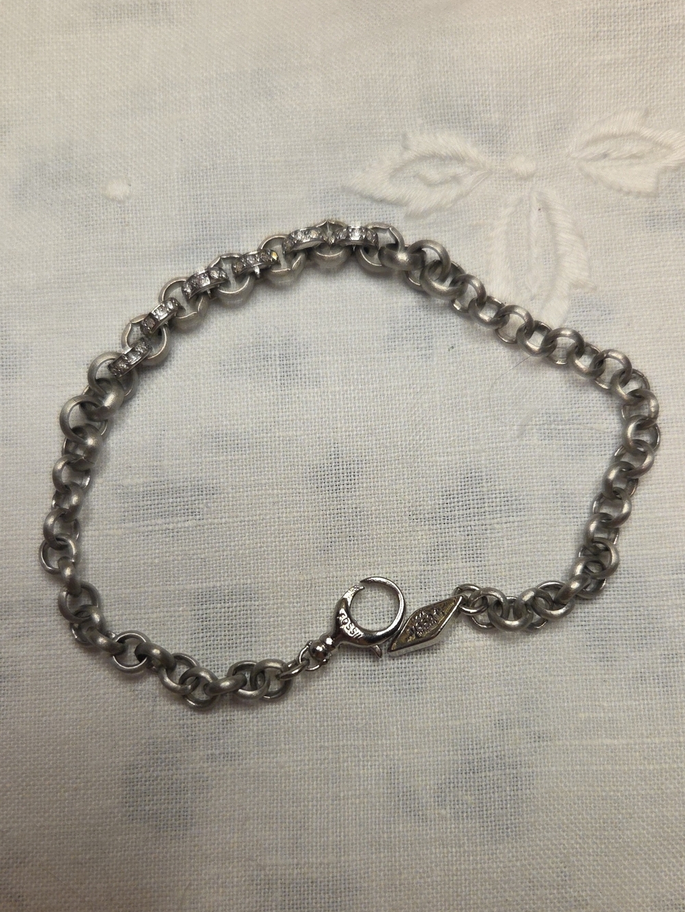 FOSSIL Silver "Charms Starter" Link Bracelet with Crystal Accents